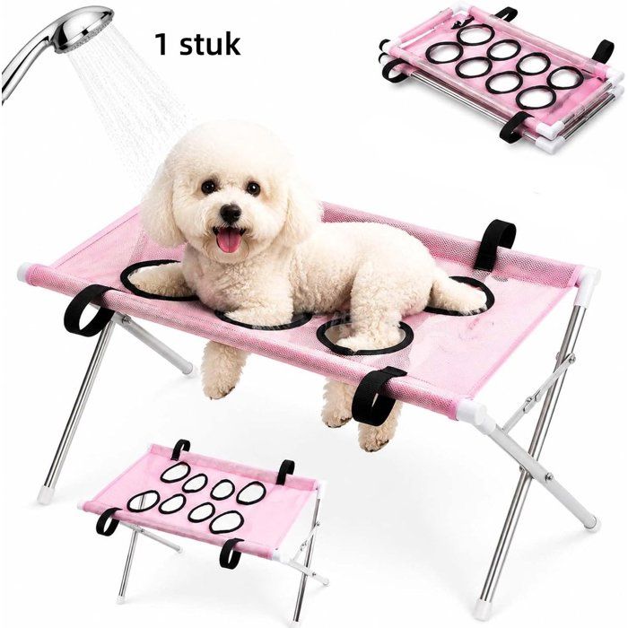 Bain pour chien - Avec hamac en filet respirant Structure pliable gain de place - Douche et toilettage - Rose