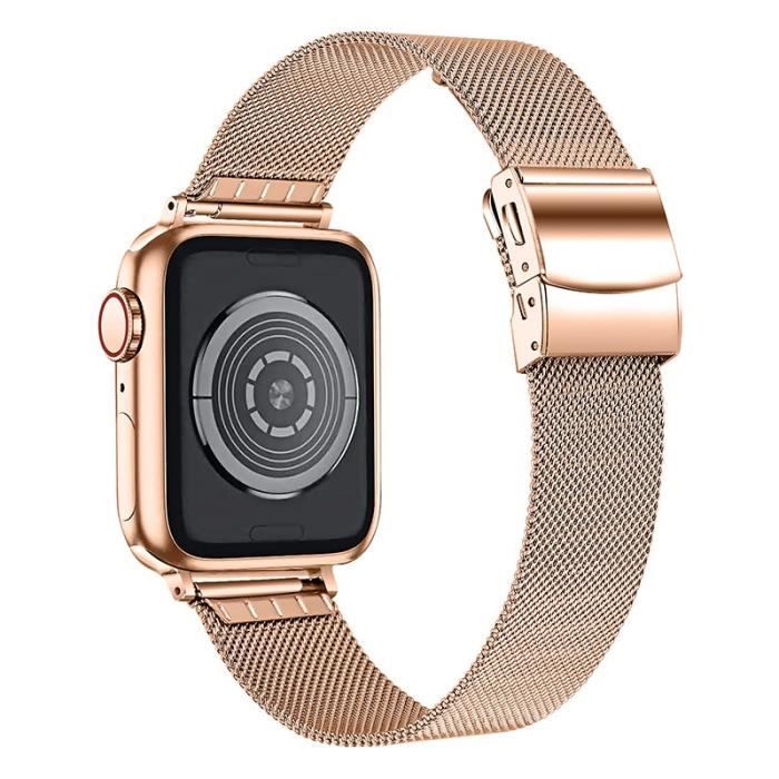 Bracelet De Remplacement De Montre En Acier Inoxydable Pour Apple Watch Series 4-5-6-Se 44Mm - Series 1-2-3 42Mm - Or Rose