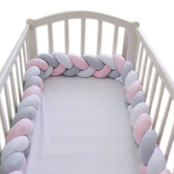 Quatre brins Tour de lit coussin Serpent Coussin Tressé pare-chocs Velours Protection bébé sécurité 100% Fait à Main Doux et Souple 2 mètres, gris 