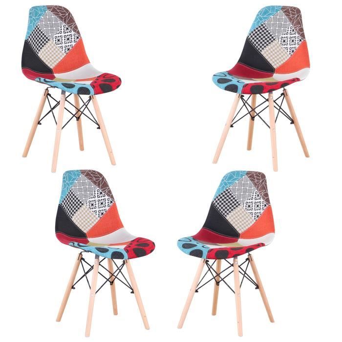 Egoonm Lot De 4 Chaises Salle à Manger Patchwork Eiffel Chaise Longue Mid Century Modern Multicolor A Vente Tissu Et Hêtre C - Mid Century Modern Chaise Lounge Egoonm Lot De 4 Chaises Salle à Manger Patchwork Eiffel Chaise Longue Mid Century Modern Multicolor A Vente Tissu Et Hêtre C - Mid Century Modern Chaise Lounge