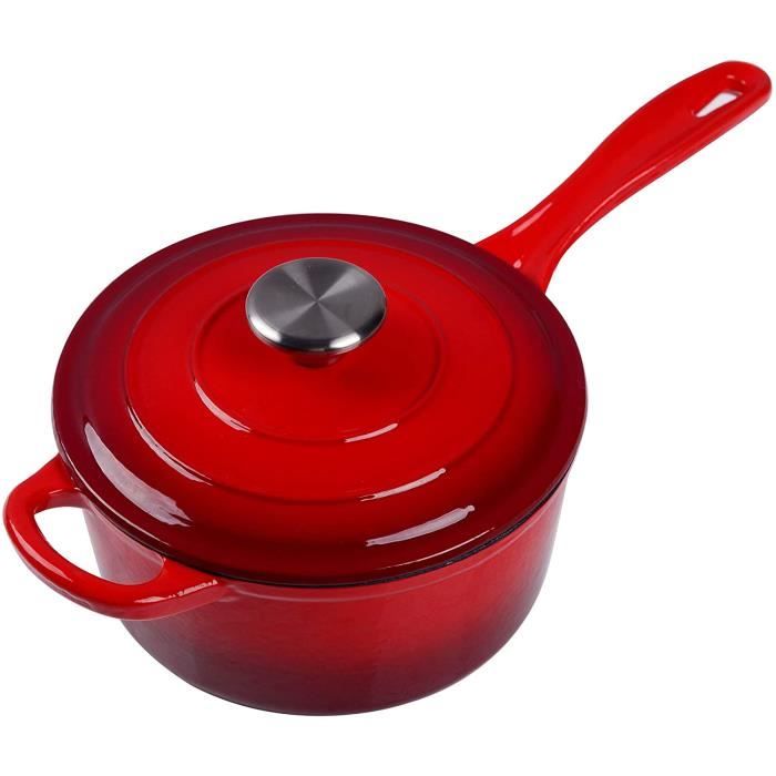 Casserole Induction en Fonte Émaillée, Petite Casserole à Lait avec Couvercle et Poignée, Bon