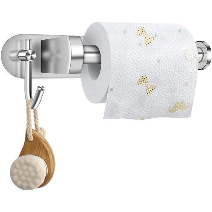 Porte-rouleau Toilette Autocollant - Inox, Sans Perçage - Pour Salle De Bain, Cuisine, Buanderie