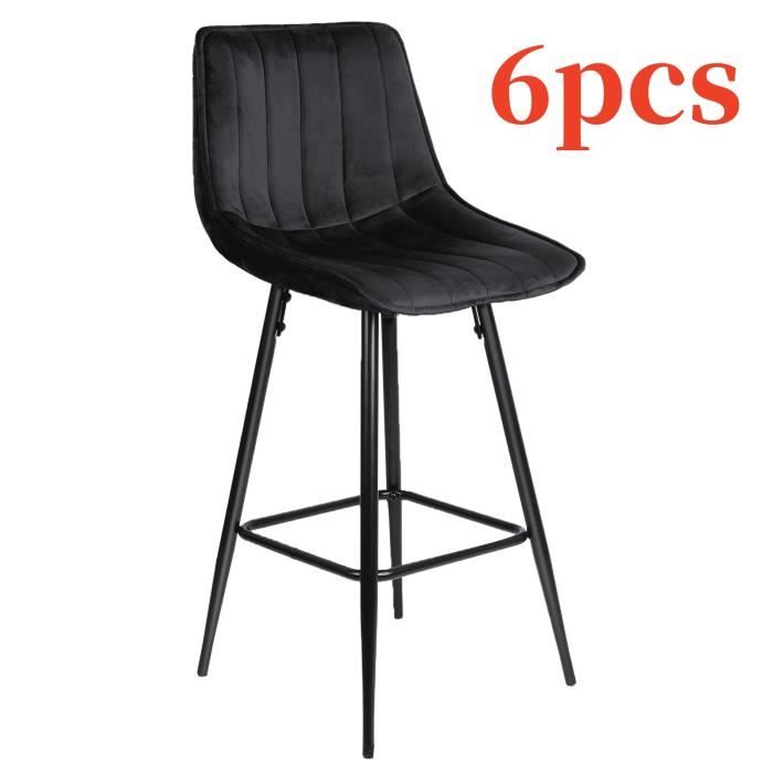 TABOURET DE BAR TEDDY PIED METAL NOIR VELOURS NOIR main image 1