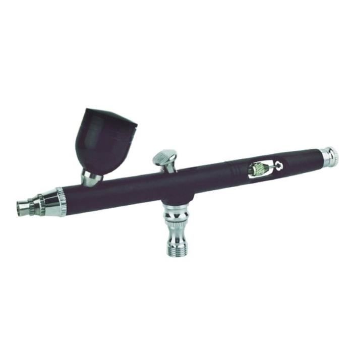 Kit Aérographe OVAGA - Pistolet Double Action à Gravité - Tasse 1/4 OZ - Finition Argent