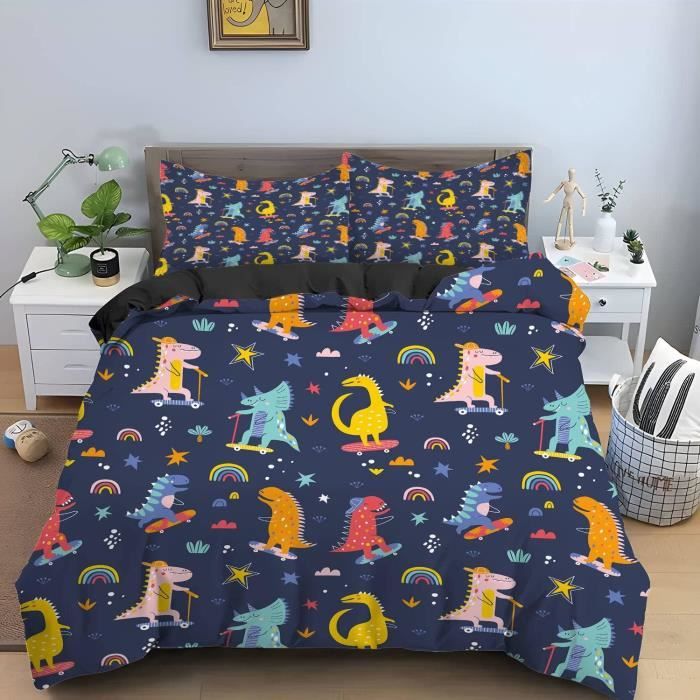 Housse De Couette Dinosaure 200x200cm + 2 Taies 65x65cm - Microfibre 120g/m² - Enfant/Adulte