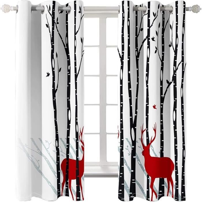 Rideaux Blockout Impression 3D Pivoine Cerf - Tissu Opaque Décoration Chambre Sweethome