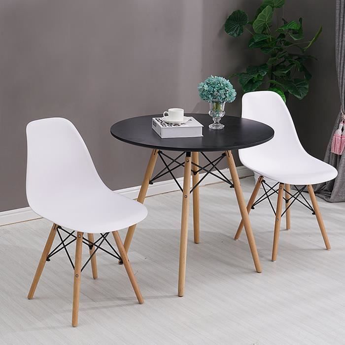Table à Manger Scandinave WeDoo 80x80cm Avec 2 Chaises - Bois Et MDF Blanc/Noir - Pour Cuisine Ou Salon