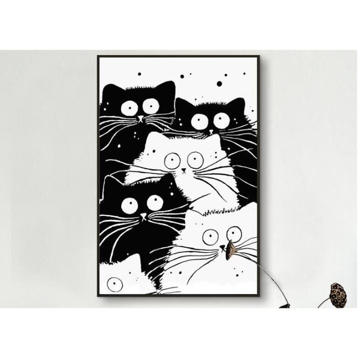 Mignon Grands Yeux Chat Dessin Anime Peinture Enfants Salle Decoration Peinture Noir Et Blanc Photo Sans Cadre Cdiscount Maison