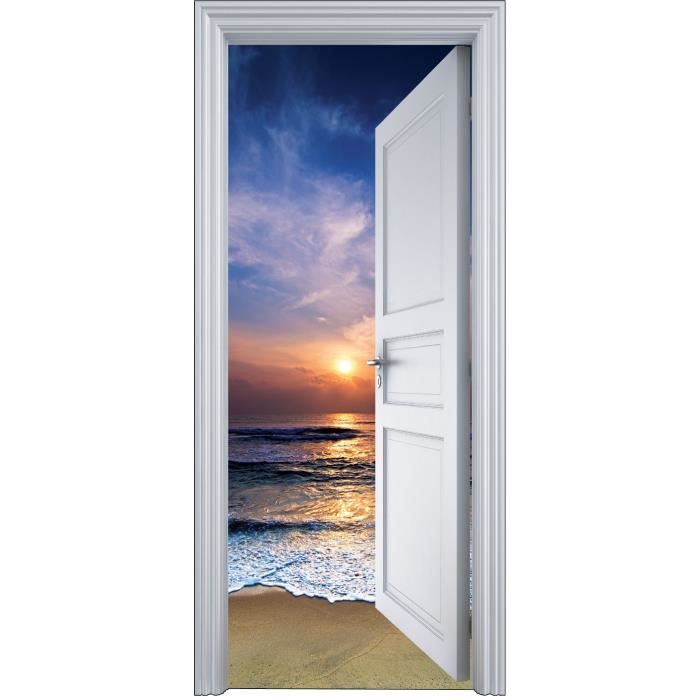 Sticker Porte Trompe L Oeil Coucher De Soleil 90x200cm Achat