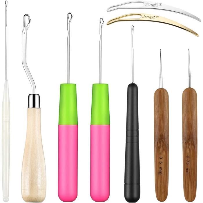 Kit Crochet Dreadlocks 7 Pièces - Aiguilles à Crochet Extensions Cheveux, Ergonomique, Métal/bois/plastique