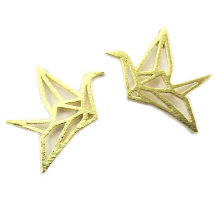 Boucles Artisanales Origami Oiseau Doré 15x11 Mm P8202