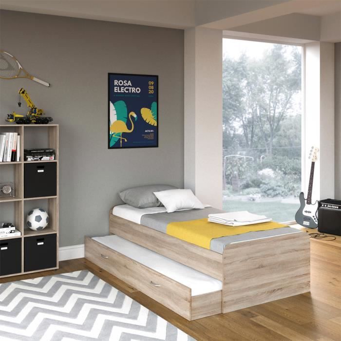 Lit Superpose Vitalispa Lit Enfant Enzo Avec Matelas Et Sommier A Lattes Avec Lit D Appoint Lit Fonctionnel Sonoma 90x200 Cm Achat Vente Lit Complet Lit Superpose Vitalispa Lit Cdiscount