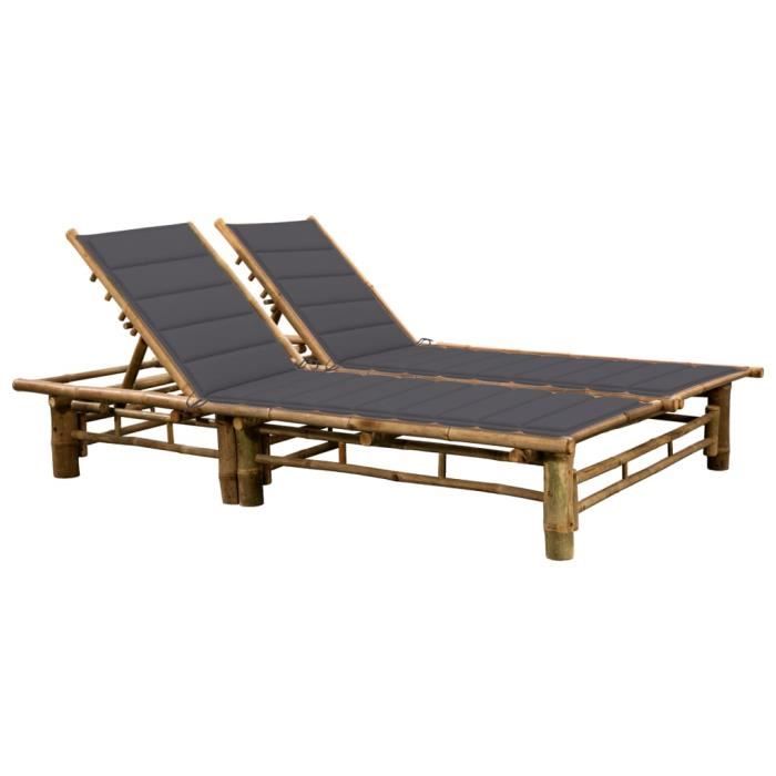 Furniture Chaise longue pour 2 personnes avec coussins Bambou robuste