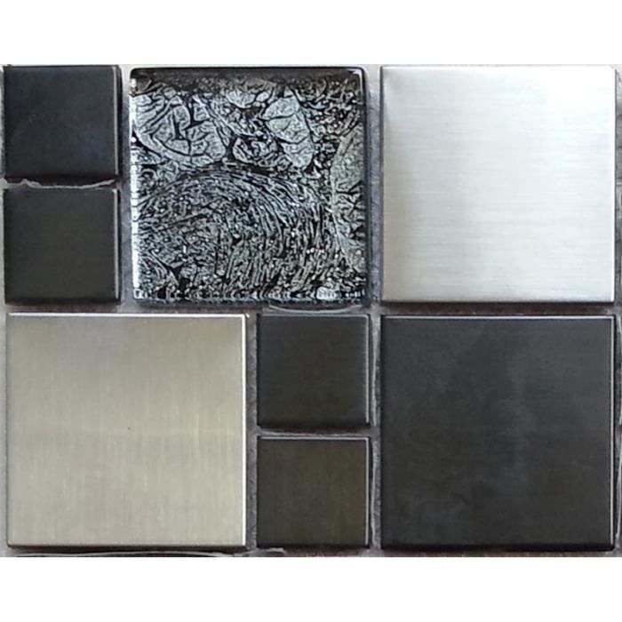 Carrelage mosaïque en verre et acier inoxydable. Noir, Argent. Offre proposée pour l'achat d'un petit échantillon (MT0002 sample)