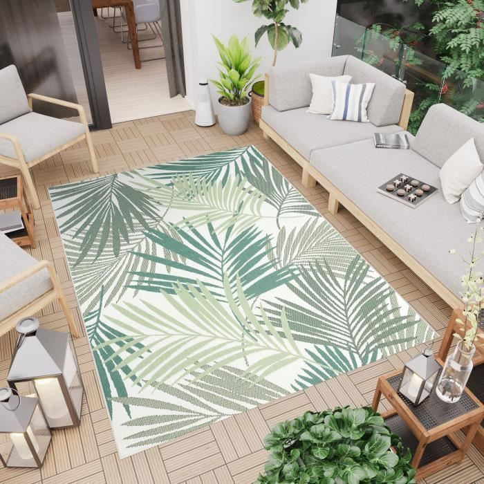 TAPISO Jungle Tapis de Salon Chambre Ado Moderne Feuille Palmier Vert