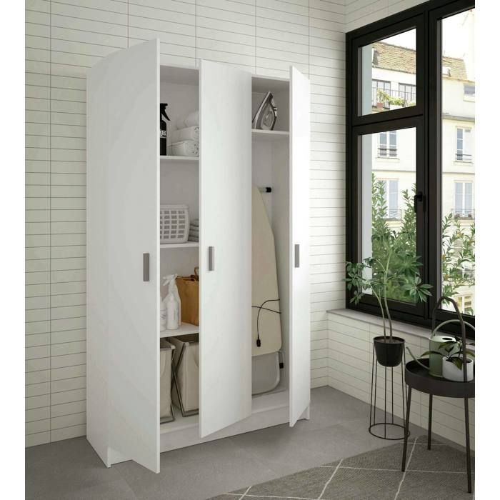 Dmora - Grande armoire polyvalente Beaumont 109x37h180 cm Blanc Panneau effet bois