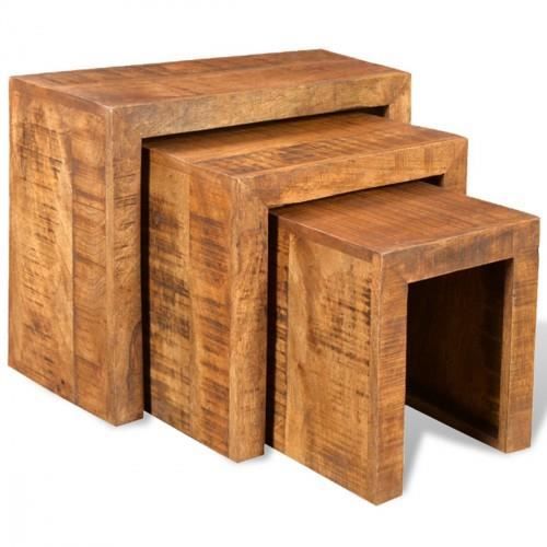 table gigogne en bois massif de manguier - vidaxl - style vintage - marron