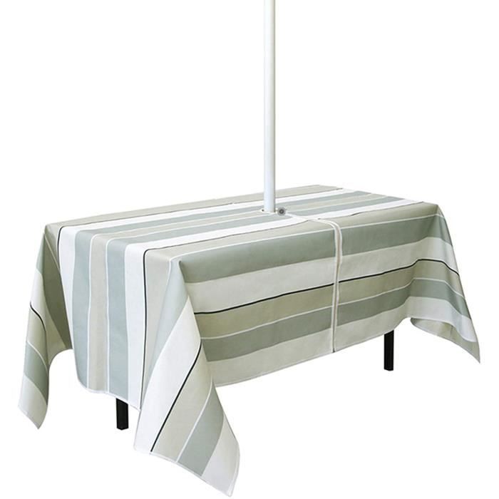 259 × 153 cm,Rayures Bleues Nappe D/'Extérieur avec Fermeture éclair pour La Soirée De Jardin Et Barbecue Nappe avec Trou pour Parasol Nappe De Table étanche