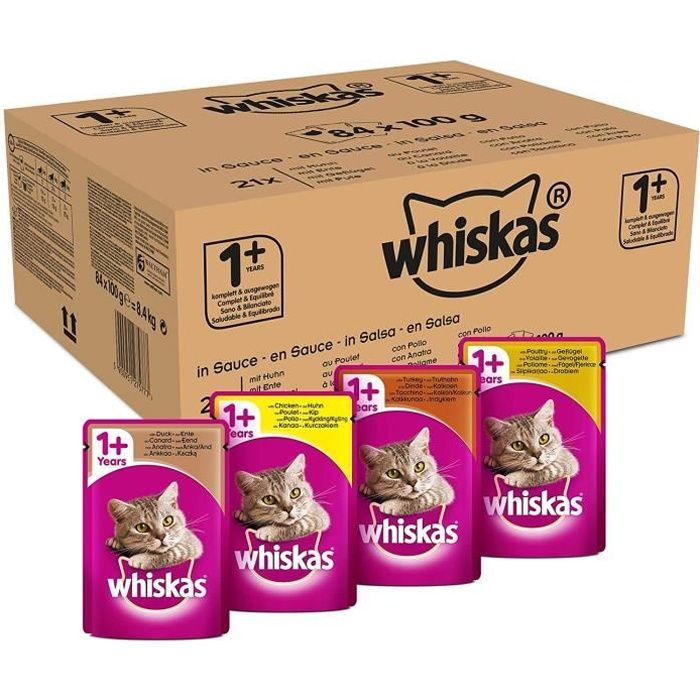 Nourriture pour chats Whiskas Sélection à la Volaille en Sauce – Nourriture humide pour chat adulte – Alimentation compl 39183