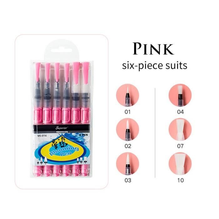 Pinceaux Aquarelle Rechargeables Tebbomp - 6 Pièces Pour Débutants Et Artistes - Stylos à Peinture Rose - Fournitures Dessin Et Art
