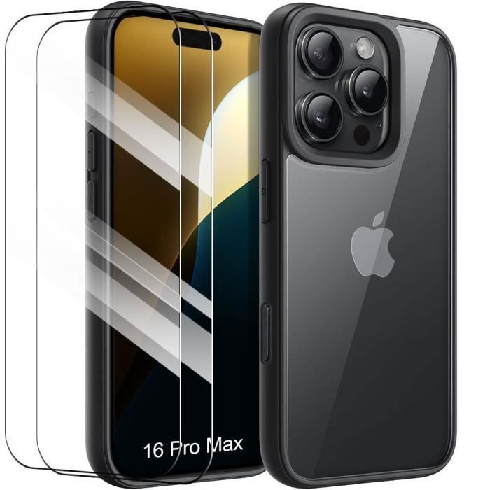 Coque Silicone Noir + 2 Verres Trempés Pour IPhone 16 Pro - Pack Accessoires Little Boutik - Neuf