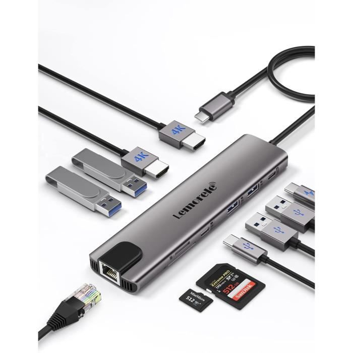 BENFEI Station d'accueil USB 3.0 12 en 1 avec Double écran HDMI/6 Ports