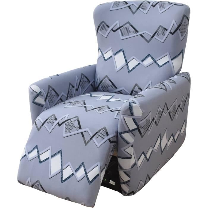 Housse Fauteuil Relax Extensible 4 Pièces - Imprimé Fleurs Blanc - Avec Poche Latérale, Antidérapante Et Douce
