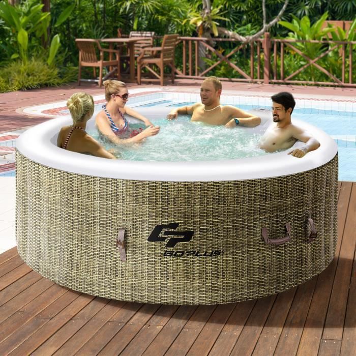 COSTWAY Jacuzzi Gonflable 180 x 180 x 65 CM Spa Rond 4 Places Chauffage