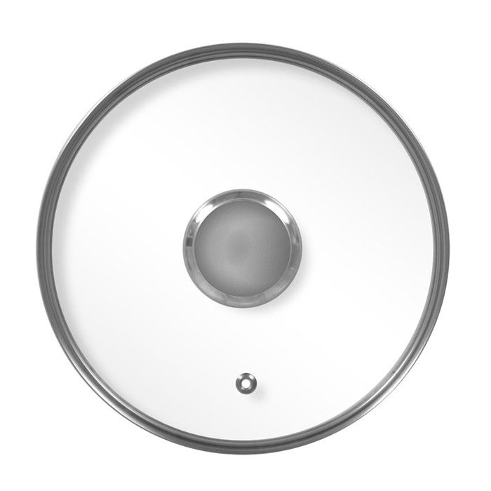 Couvercle En Verre Baumatic Avec Cercle Inox - Ø28 Cm - Trou Vapeur Et Bouton Bakélite