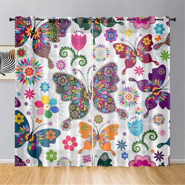 Surwin Rideau Voilage Imprimé Marguerite Rideaux, Rideau à Oeillets Lot de 2, Semi-Transparent Voilages Intérieurs pour Décorer Cuisine, Salon, Chambre ( 132x244cm,Coccinelle