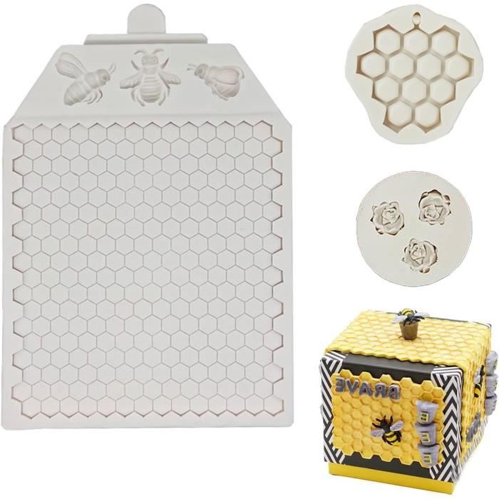 Set De 3 Moules En Silicone Pour Décoration Gâteau – Motifs Nid D’Abeille, Feuille, Papillon – Réutilisable Et Résistant à La Chaleur