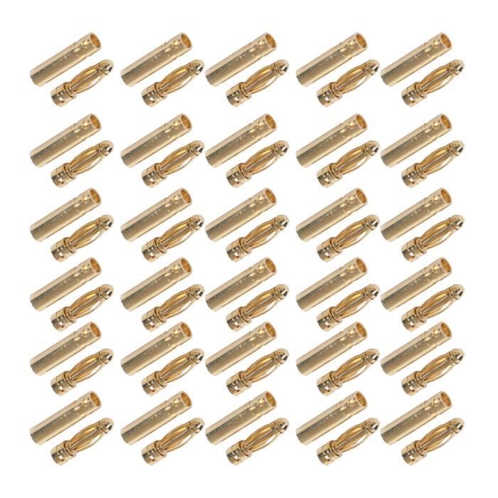 Lot 30 Paires Connecteurs Banane 3,5mm Plaqués Or – Pour ESC, Batterie, Moteurs RC Connecteur Moteur électrique