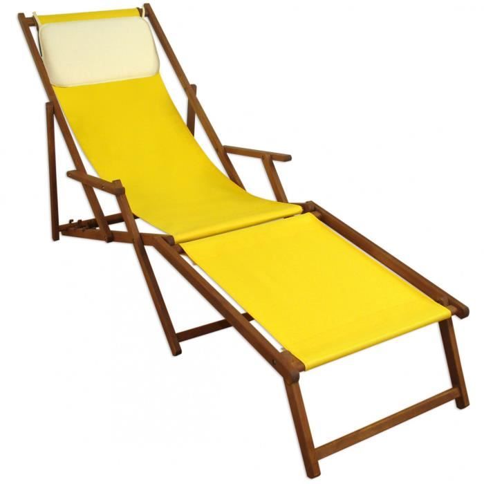 chaise longue de jardin jaune pliante avec repose-pieds et oreiller, mobilier de jardin 10-302fkh
