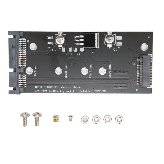 Adaptateur M.2 NGFF Vers SATA 7+15 Broches - Pour SSD 22x30/42/80 Mm, Installation Simple Sans Pilote