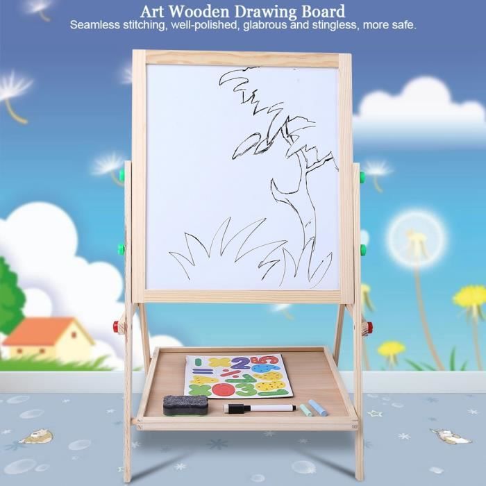 Tableau enfant - Chevalet d'art 2 en 1 -Tableau noir et tableau blanc  magnétique, planche à dessin en bois pour enfants -KEL - Cdiscount Jeux -  Jouets