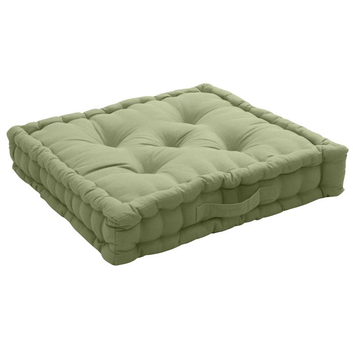 Coussin de sol uni en pur coton Vert Olive 50x50x10 cm
