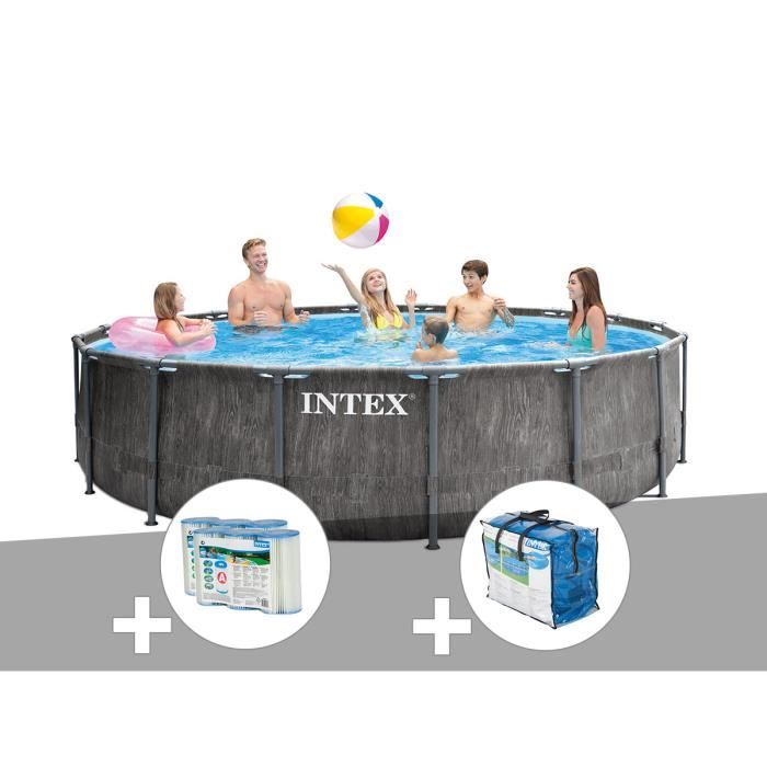 kit piscine tubulaire intex baltik ronde 5 49 x 1 22 m 6 cartouches de filtration bache a bulles gris effet bois cdiscount jardin