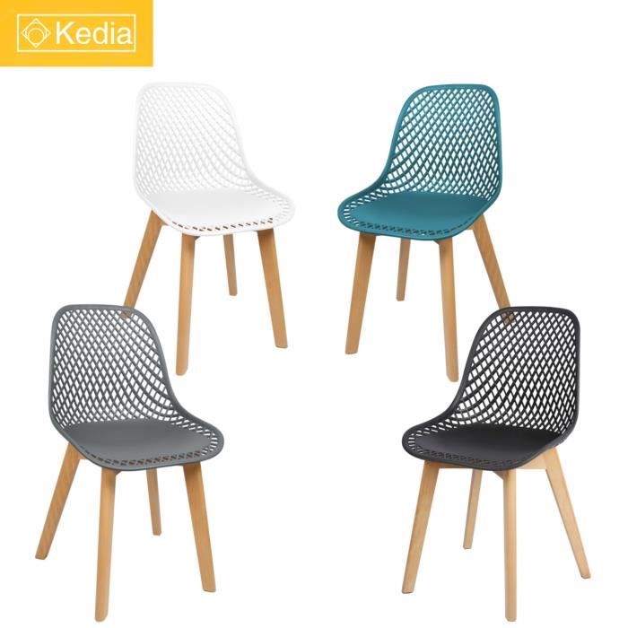 KEDIA. 4 pièces, chaise longue, chaise de salle à manger pieds en bois, PP, charge: 120 kg, (noir, blanc, bleu, gris foncé)