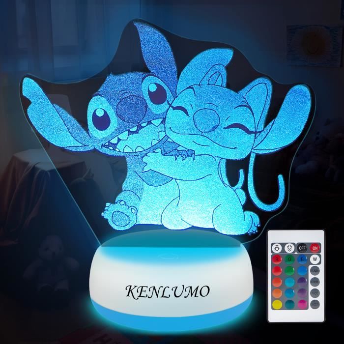 KENLUMO Noël Cadeau Fille Veilleuse Enfant Stitch Lampe de chevet LED télécommande Lampe de nuit Touchez pour changer de couleur