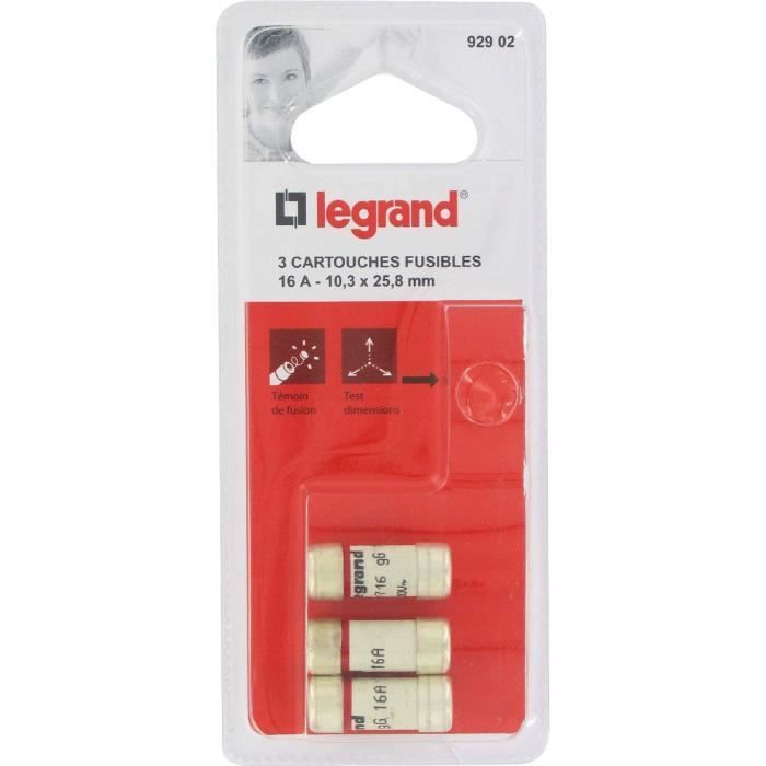 LEGRAND Lot de 3 fusibles avec voyant - 16 A - 10.3x25.8 mm