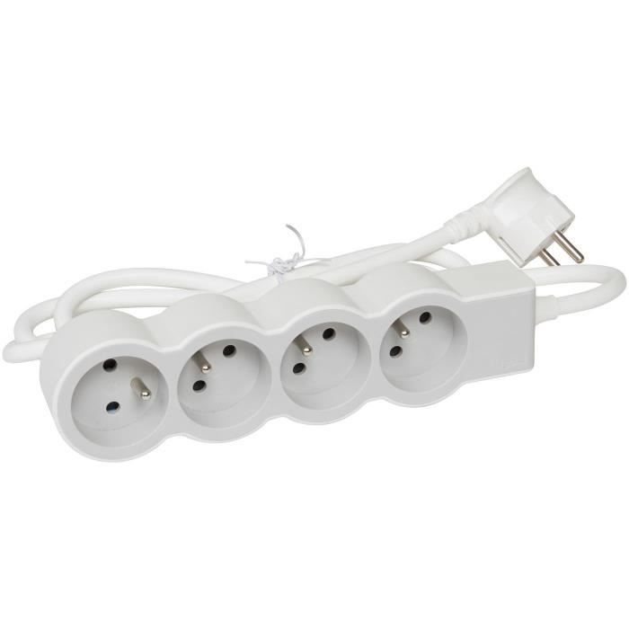 LEGRAND Multiprise FB 4x2P+T standard 3m 1mm² - Blanc et gris