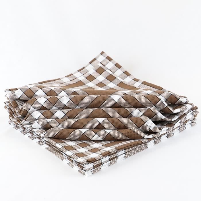 LINANDELLE - Lot de 10 serviettes de tables coton 57 fils carreaux vichy Normand NELLY - Marron