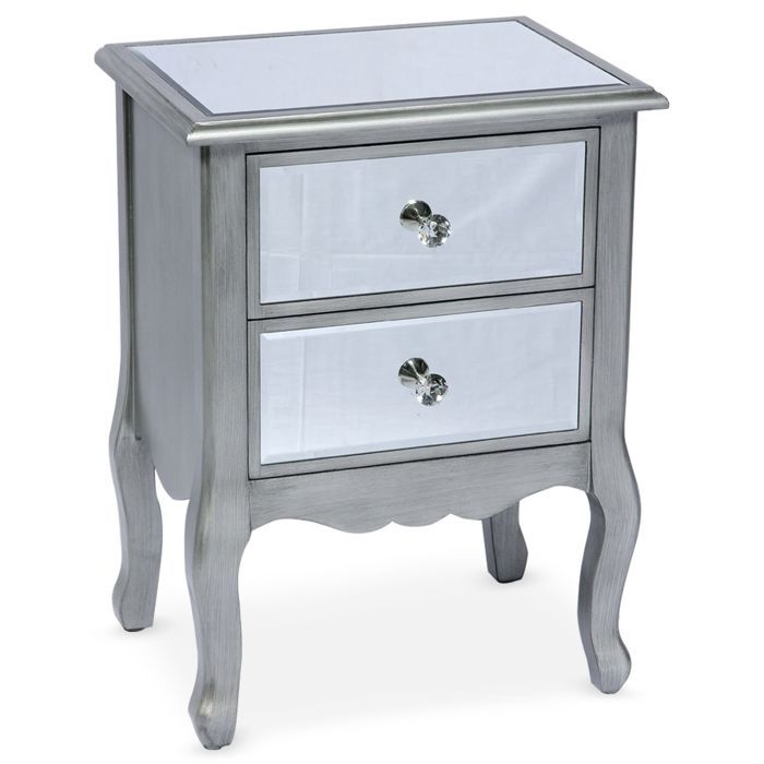 Table De Chevet 2 Tiroirs Divine Miroir Argent Achat Vente