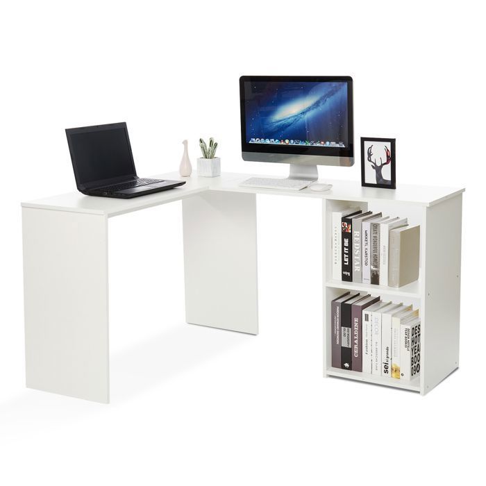 878855\ Bureau d'angle informatique Table d'ordinateur - en forme de L  Blanc 120x140x75 cm Aggloméré Meuble d'excellent - Cdiscount Maison