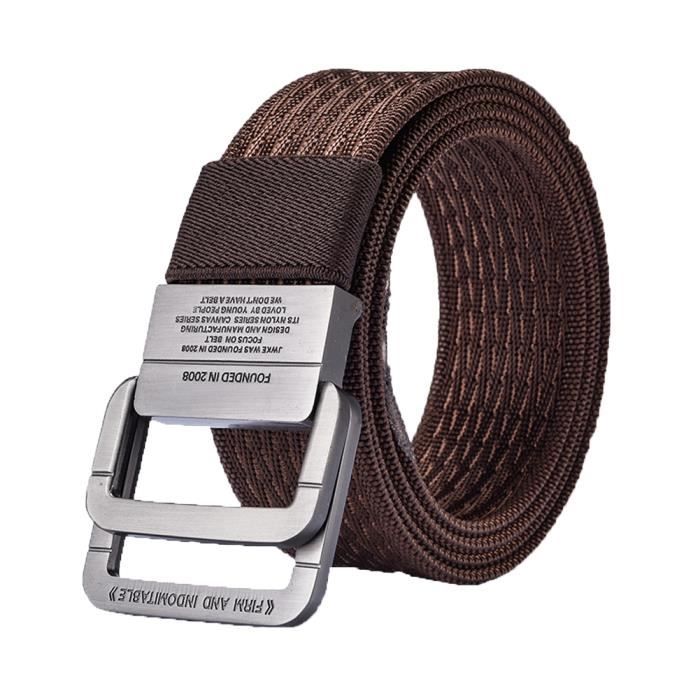 Minetom Homme Toile Tressee Elastique Sangle Boucle Metal Alliage Bande Ceintures Boucle Double Lombaire Belt 120CM Marron Cdiscount Pret a Porter