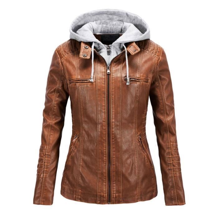 Veste Bomber Femme Similicuir - Style Moto Court - Col Montant - Printemps/automne - Lavable Machine