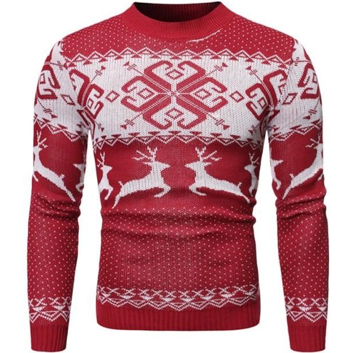Pull de Noël pour Hommes Chaud Automne Hiver Rouge Tricoté