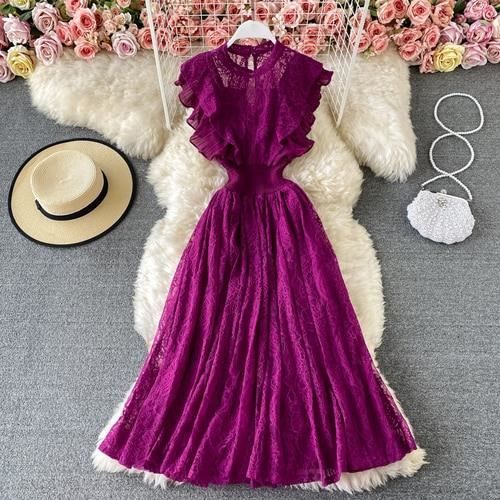 Robe en dentelle mi longue discount