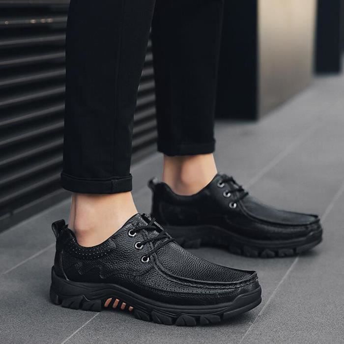 Chaussures Richelieu Homme Cuir Grande taille 48 Noir Marque
