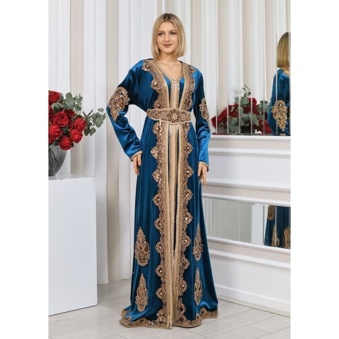 Caftan Bleu marine Broche takchita abaya robe dubai AID 42 Bleu
